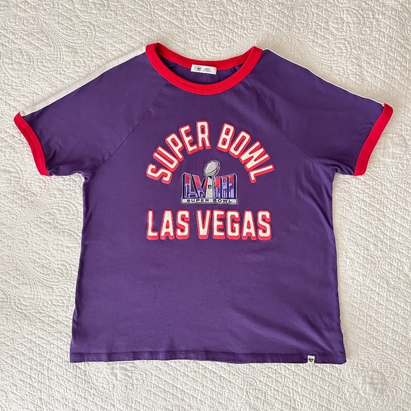 Super Bowl LVIII Las Vegas Ringer Tee T-Shirt '47 Brand 2024 Large - Picture 1 of 8